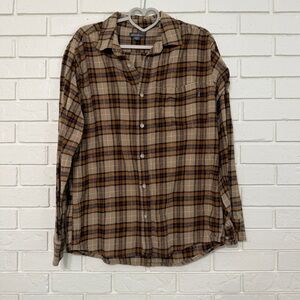 Eddie Bauer Plaid Flannel Button Down Shirt Large Brown Tan